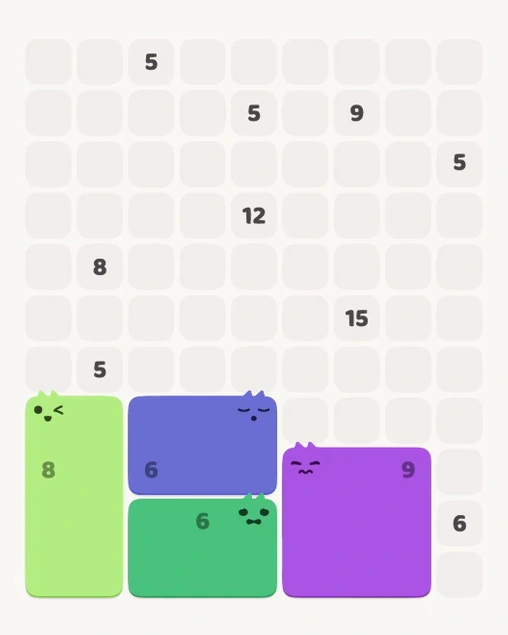 MeowBlock Level 132 after step 4, placing the 9-cell square block at the lower-right area