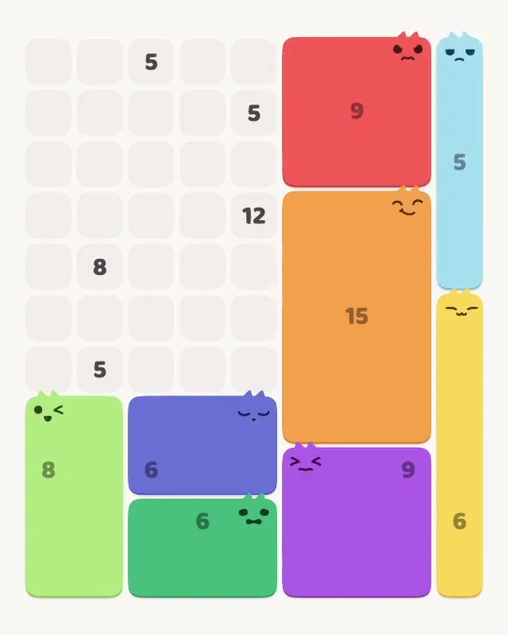MeowBlock Level 132 after step 8, placing the 9-cell square block at the upper-right area