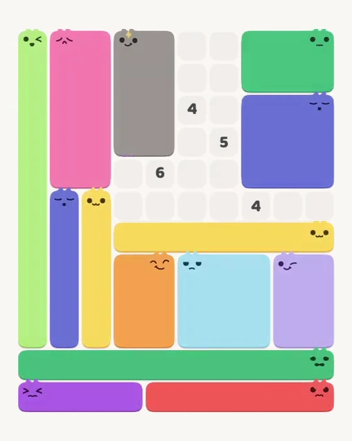 MeowBlock Level 133 after step 14, placing the 8-cell rectangular block at the upper center
