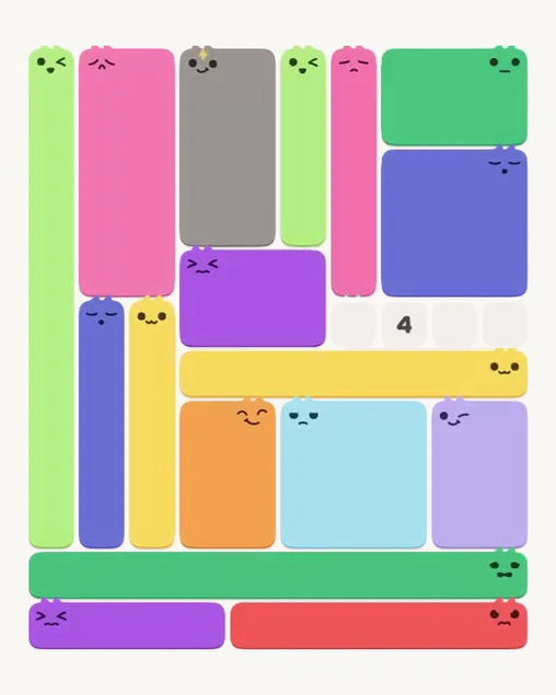 MeowBlock Level 133 after step 17, placing the 5-cell vertical block at the upper-right area