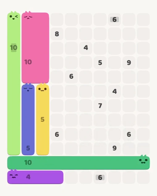 MeowBlock Level 133 after step 6, placing the 4-cell horizontal block at the lower-left area