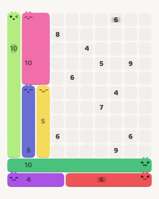 MeowBlock Level 133 after step 7, placing the 6-cell horizontal block at the lower-right area