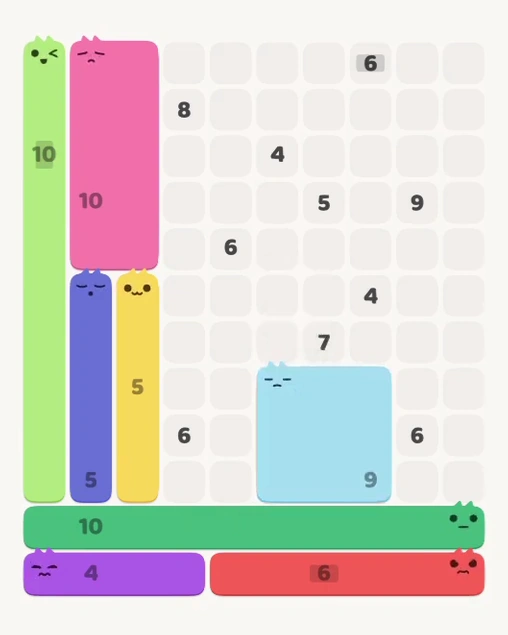 MeowBlock Level 133 after step 8, placing the 9-cell square block at the lower-right area