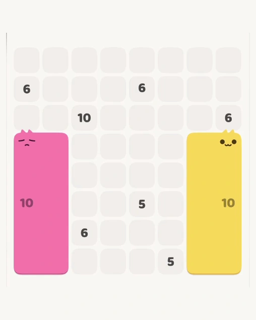 MeowBlock Level 134 after step 2, placing the 10-cell rectangular block at the lower-left area