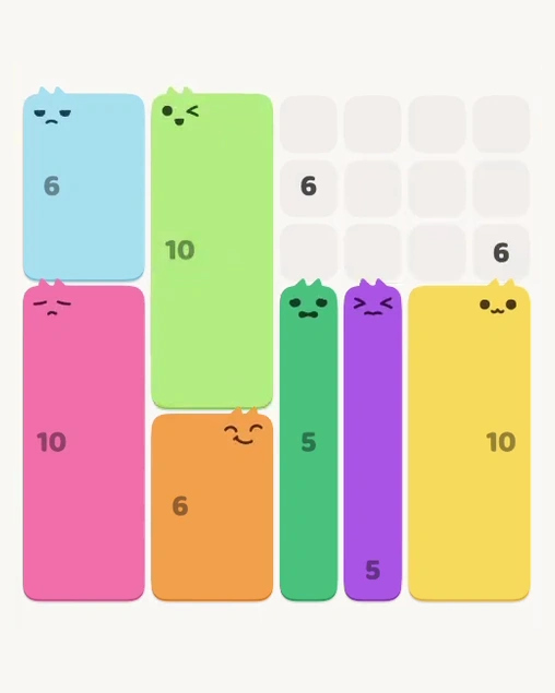 MeowBlock Level 134 after step 7, placing the 10-cell rectangular block at the middle center