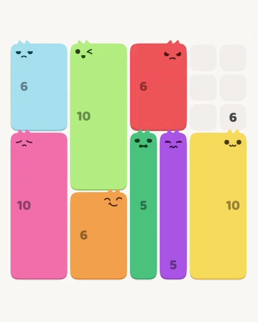 MeowBlock Level 134 after step 8, placing the 6-cell rectangular block at the upper-right area