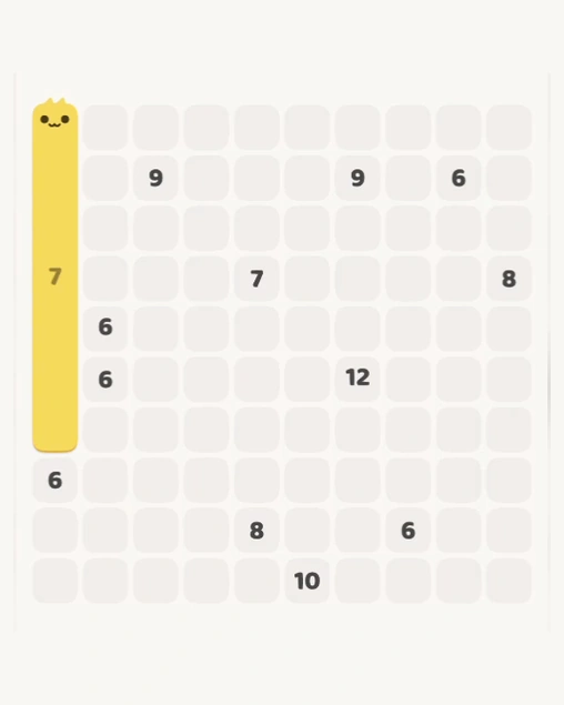 MeowBlock Level 135 after step 1, placing the 7-cell vertical block at the middle-left area