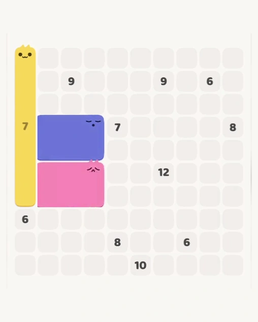MeowBlock Level 135 after step 3, placing the 6-cell rectangular block at the middle-left area