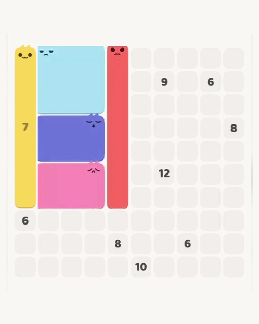 MeowBlock Level 135 after step 5, placing the 7-cell vertical block at the middle center