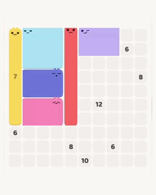 MeowBlock Level 135 after step 6, placing the 6-cell rectangular block at the upper-right area