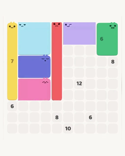 MeowBlock Level 135 after step 7, placing the 6-cell rectangular block at the upper-right area