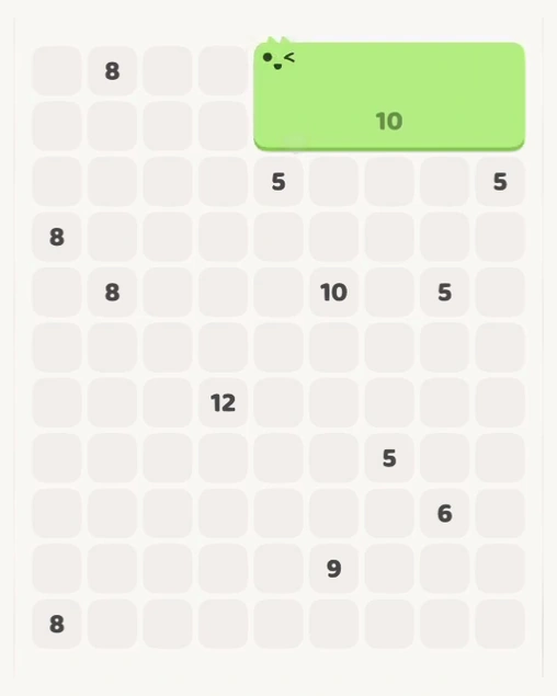 MeowBlock Level 136 after step 1, placing the 8-cell rectangular block at the upper-right area
