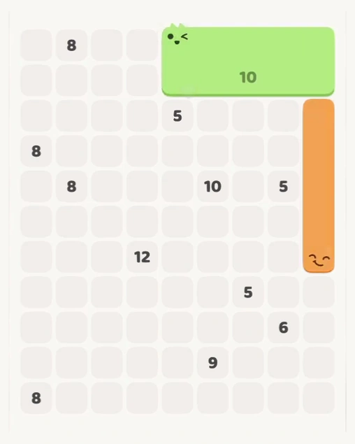 MeowBlock Level 136 after step 2, placing the 5-cell vertical block at the middle-right area