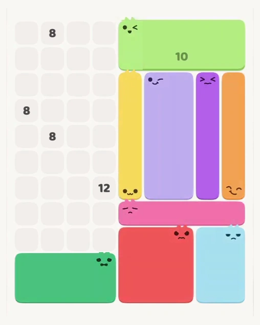 MeowBlock Level 136 after step 9, placing the 8-cell rectangular block at the lower-left area