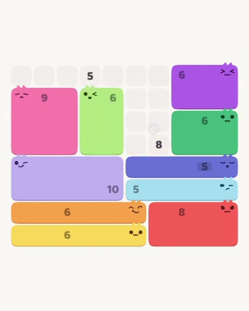 MeowBlock Level 137 after step 10, placing the 6-cell rectangular block at the middle center