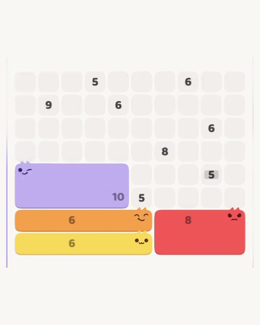 MeowBlock Level 137 after step 4, placing the 8-cell rectangular block at the lower-right area