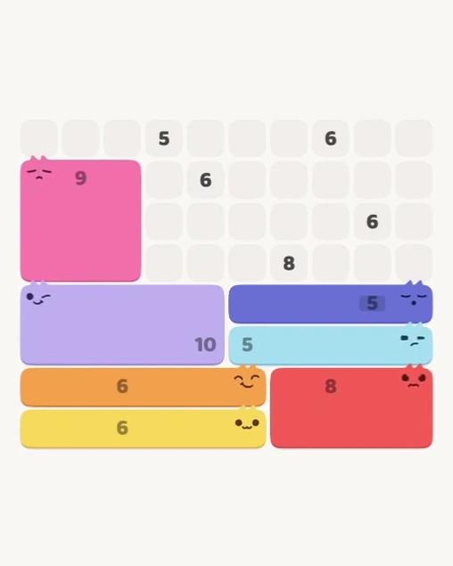 MeowBlock Level 137 after step 7, placing the 5-cell horizontal block at the middle-right area