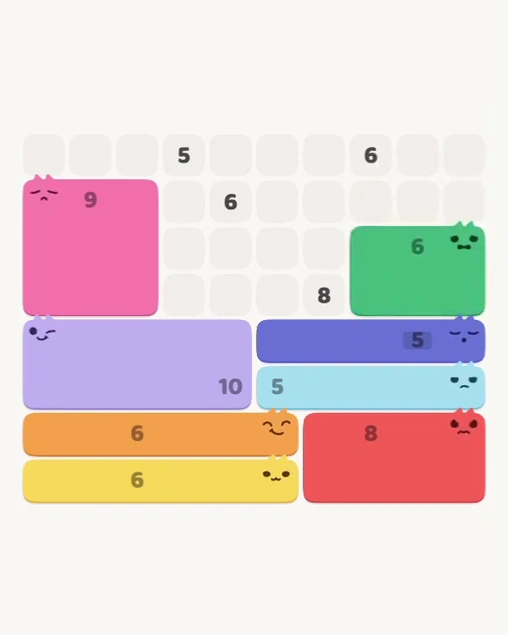 MeowBlock Level 137 after step 8, placing the 6-cell rectangular block at the middle-right area