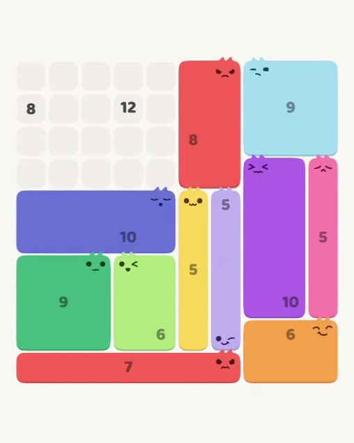 MeowBlock Level 138 after step 11, placing the 8-cell rectangular block at the upper center