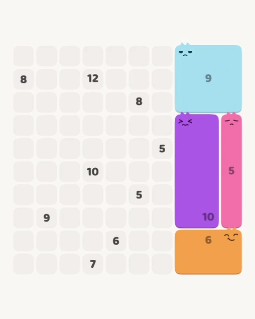 MeowBlock Level 138 after step 4, placing the 5-cell vertical block at the middle-right area