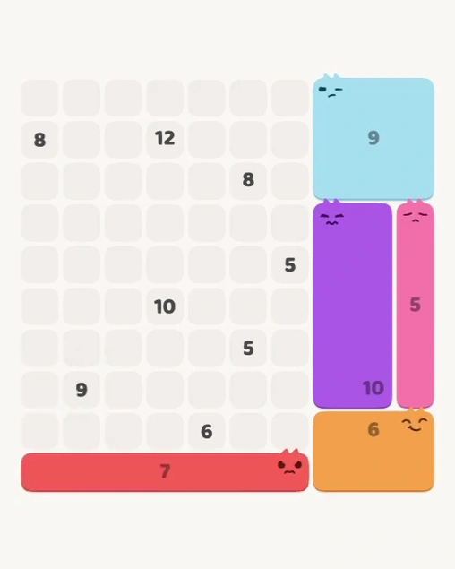 MeowBlock Level 138 after step 5, placing the 7-cell horizontal block at the lower center