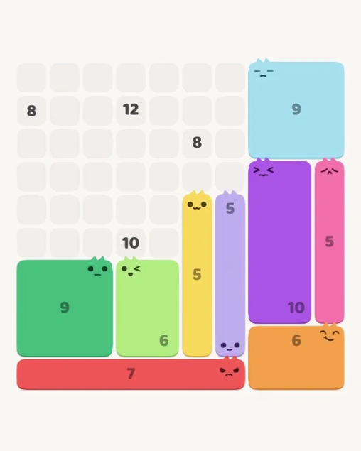 MeowBlock Level 138 after step 9, placing the 5-cell vertical block at the lower-right area