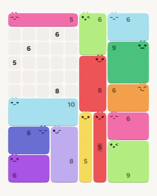 MeowBlock Level 139 after step 14, placing the 5-cell horizontal block at the upper-left area