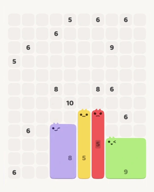 MeowBlock Level 139 after step 4, placing the 8-cell rectangular block at the lower center