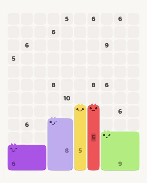 MeowBlock Level 139 after step 5, placing the 6-cell rectangular block at the lower-left area