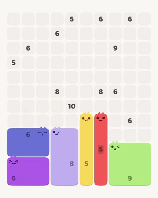 MeowBlock Level 139 after step 6, placing the 6-cell rectangular block at the lower-left area