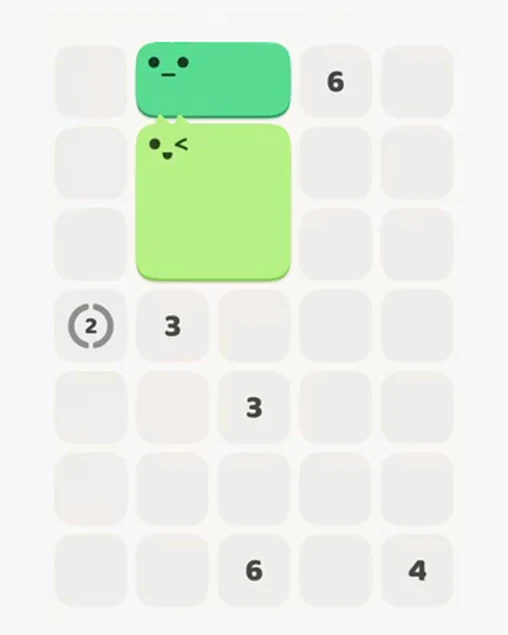 MeowBlock Level 14 after step 2, placing the 2-cell horizontal block at the upper center