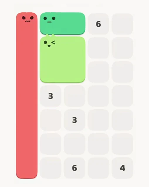MeowBlock Level 14 after step 3, placing the 7-cell vertical block at the middle-left area