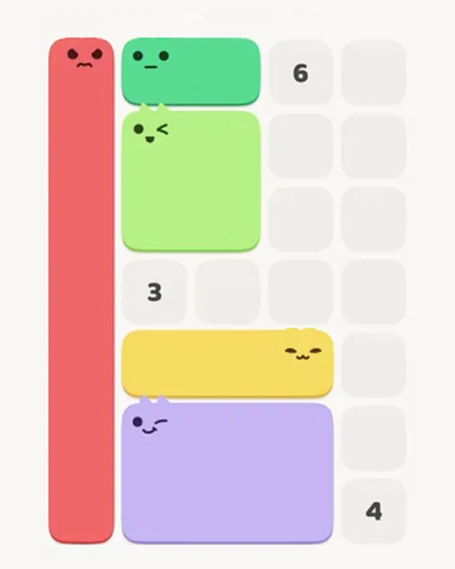 MeowBlock Level 14 after step 5, placing the 3-cell horizontal block at the lower center