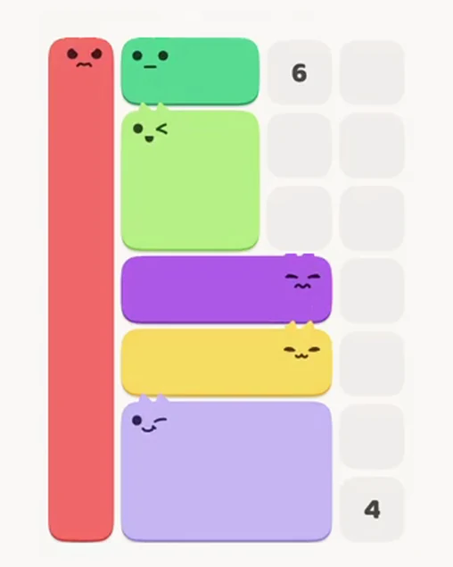 MeowBlock Level 14 after step 6, placing the 3-cell horizontal block at the middle center