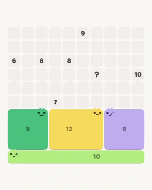 MeowBlock Level 140 after step 4, placing the 12-cell rectangular block at the lower center
