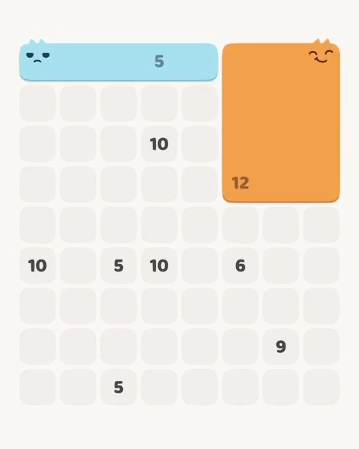 MeowBlock Level 141 after step 2, placing the 5-cell horizontal block at the upper center