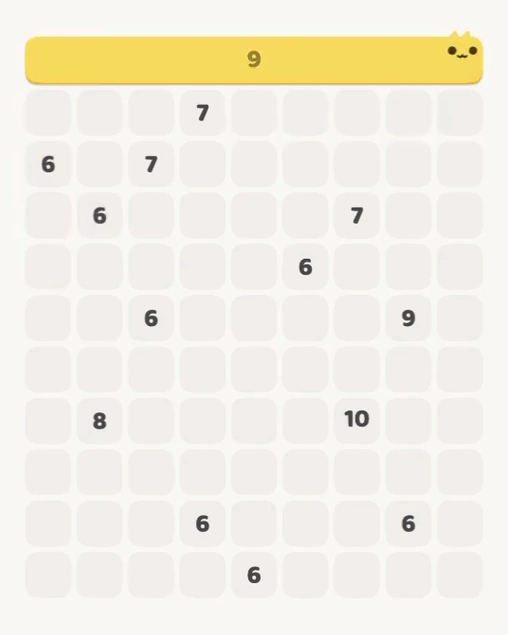 MeowBlock Level 142 after step 1, placing the 9-cell horizontal block at the upper center