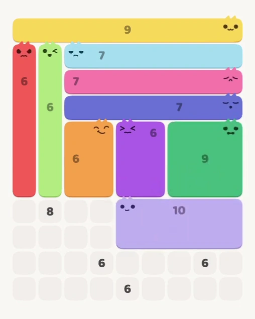 MeowBlock Level 142 after step 10, placing the 10-cell rectangular block at the lower-right area
