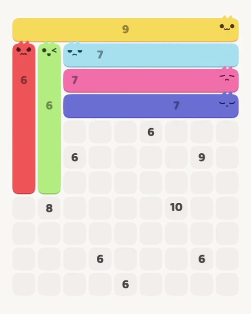 MeowBlock Level 142 after step 6, placing the 7-cell horizontal block at the middle-right area