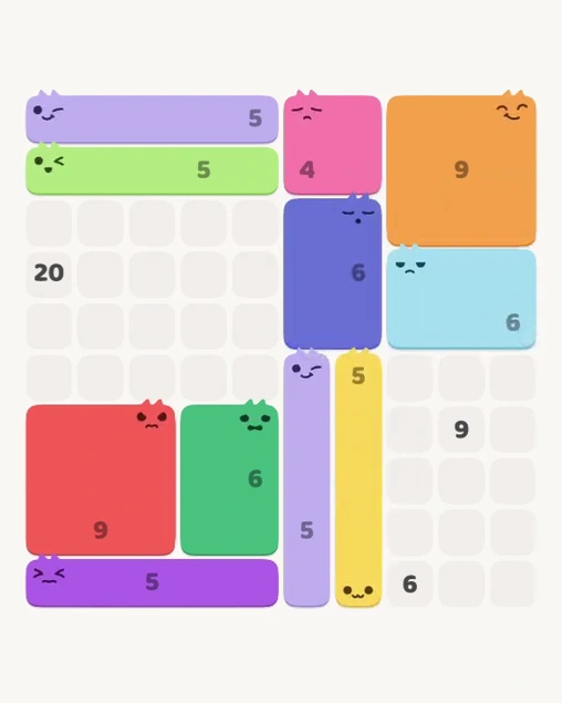 MeowBlock Level 143 after step 11, placing the 6-cell rectangular block at the middle-right area
