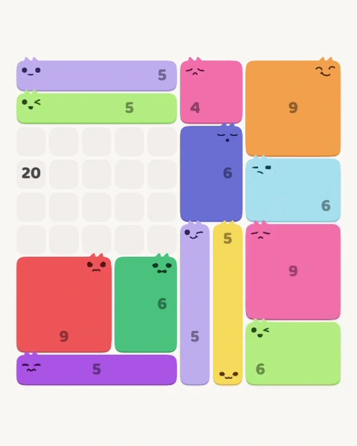 MeowBlock Level 143 after step 13, placing the 6-cell rectangular block at the lower-right area
