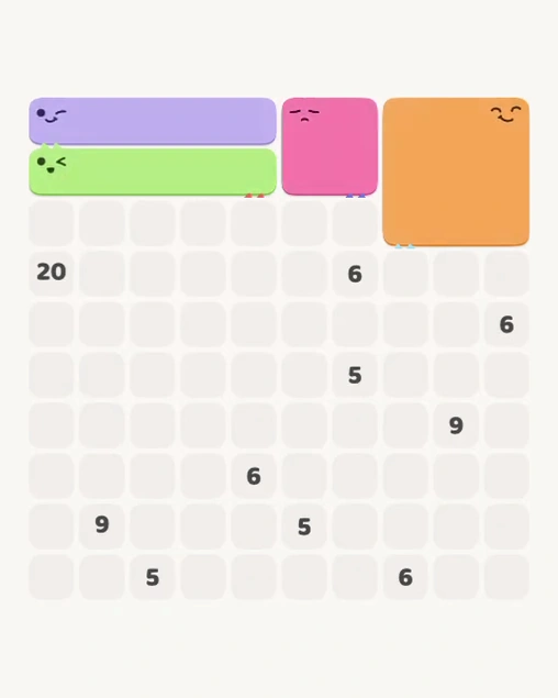 MeowBlock Level 143 after step 4, placing the 5-cell horizontal block at the upper-left area