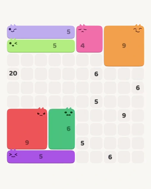 MeowBlock Level 143 after step 7, placing the 6-cell rectangular block at the lower center