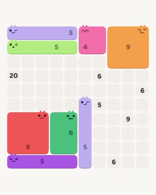 MeowBlock Level 143 after step 8, placing the 5-cell vertical block at the lower center
