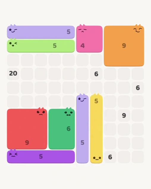 MeowBlock Level 143 after step 9, placing the 5-cell vertical block at the lower-right area