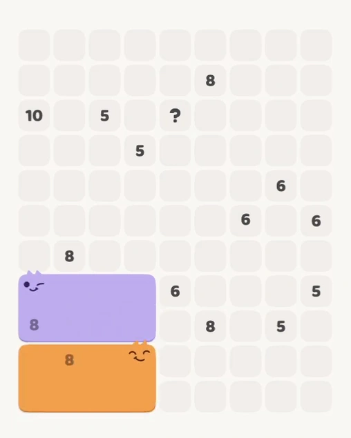 MeowBlock Level 144 after step 2, placing the 8-cell rectangular block at the lower-left area