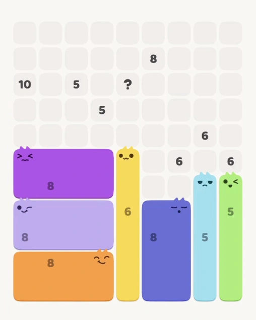 MeowBlock Level 144 after step 7, placing the 5-cell vertical block at the lower-right area
