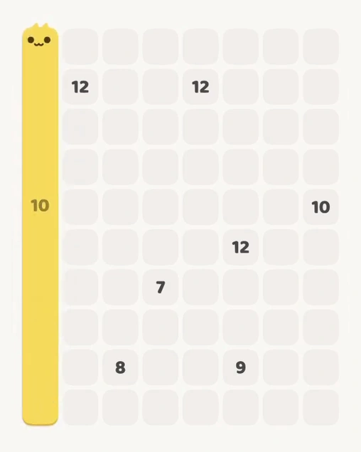 MeowBlock Level 145 after step 1, placing the 10-cell vertical block at the middle-left area
