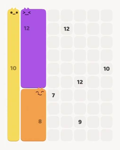 MeowBlock Level 145 after step 3, placing the 8-cell rectangular block at the lower-left area
