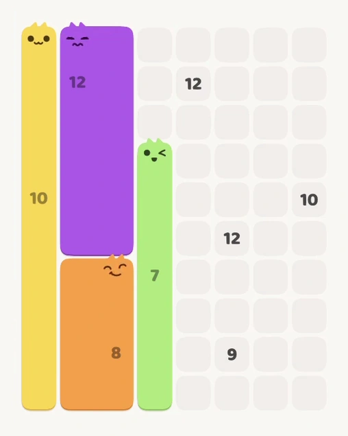MeowBlock Level 145 after step 4, placing the 7-cell vertical block at the lower center